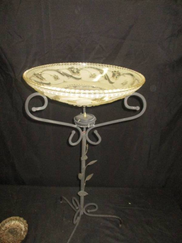 lot 133 image: Bird Bath and metal Holder. Made from old light fixture