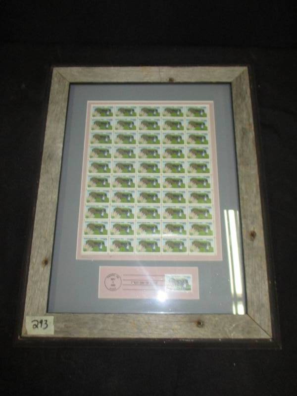 lot 153 image: Barnwood Frame and First Day of Issue Stamps from South Dakota 1889