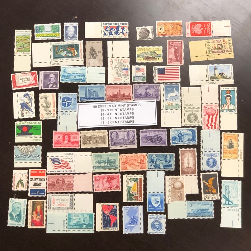 (60) Different Mint U.S. Stamps