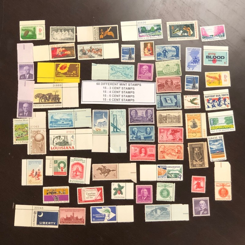 (60) Different Mint U.S. Stamps