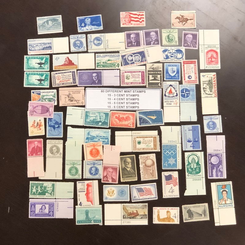 (60) Different Mint U.S. Stamps