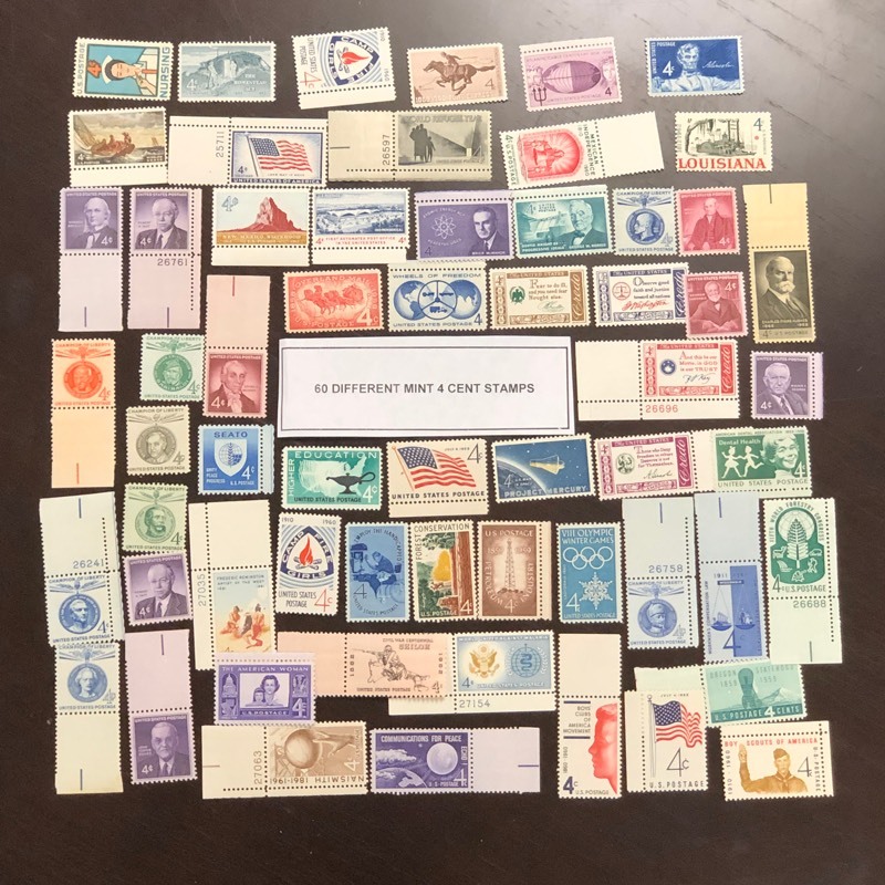 (60) Different Mint 4-Cent U.S. Stamps