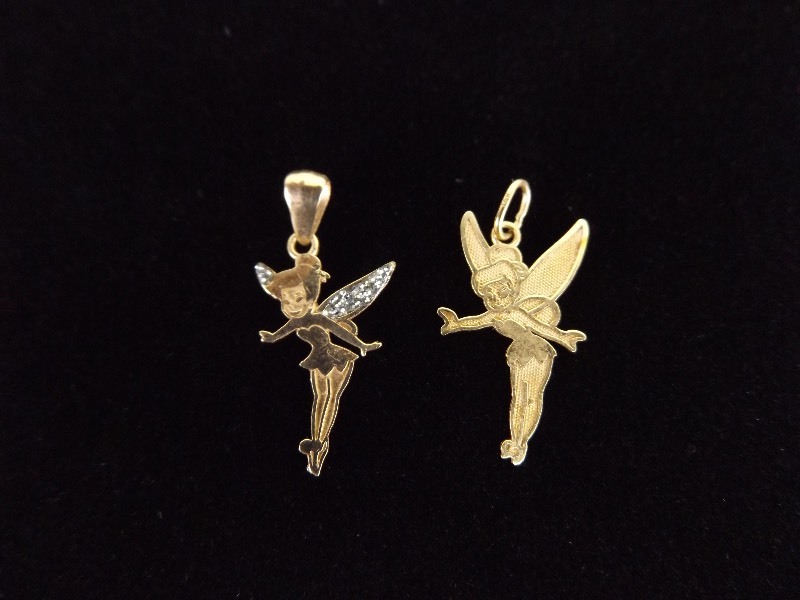 2 - 14k Yellow Gold Tinkerbell Pendants