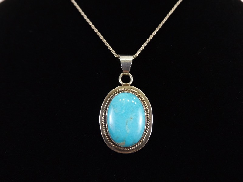 .925 Sterling Silver Larimar Cabochon Pendant Necklace