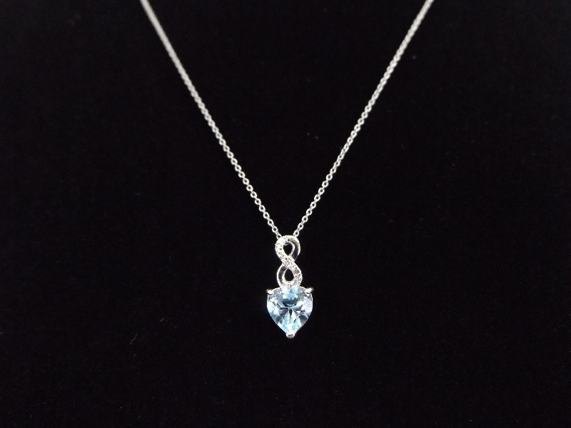 .925 Sterling Silver Blue Topaz Heart Diamond Accented Infinity Pendant Necklace