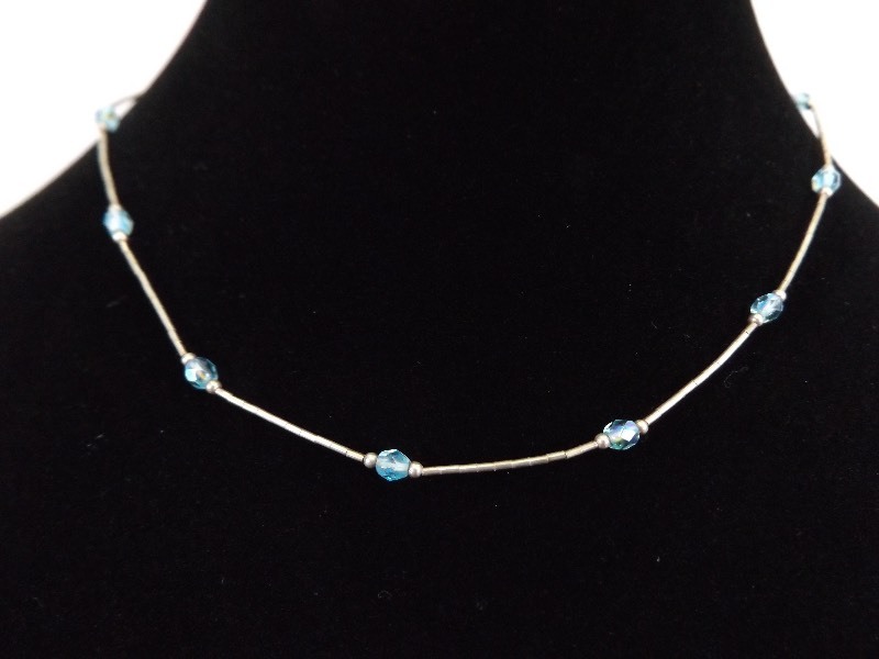 .925 Sterling Silver Faceted Blue Topaz Necklace