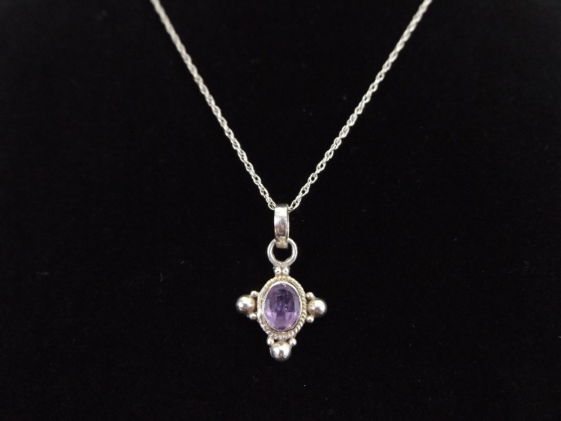 .925 Sterling Silver Faceted Amethyst Pendant Necklace
