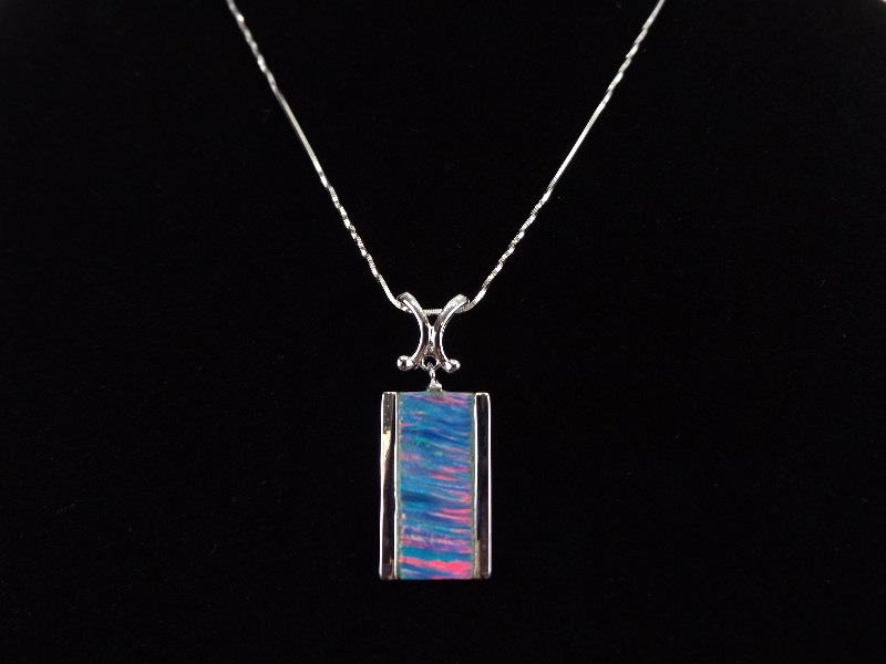 .925 Sterling Silver Opal Shield Pendant Necklace