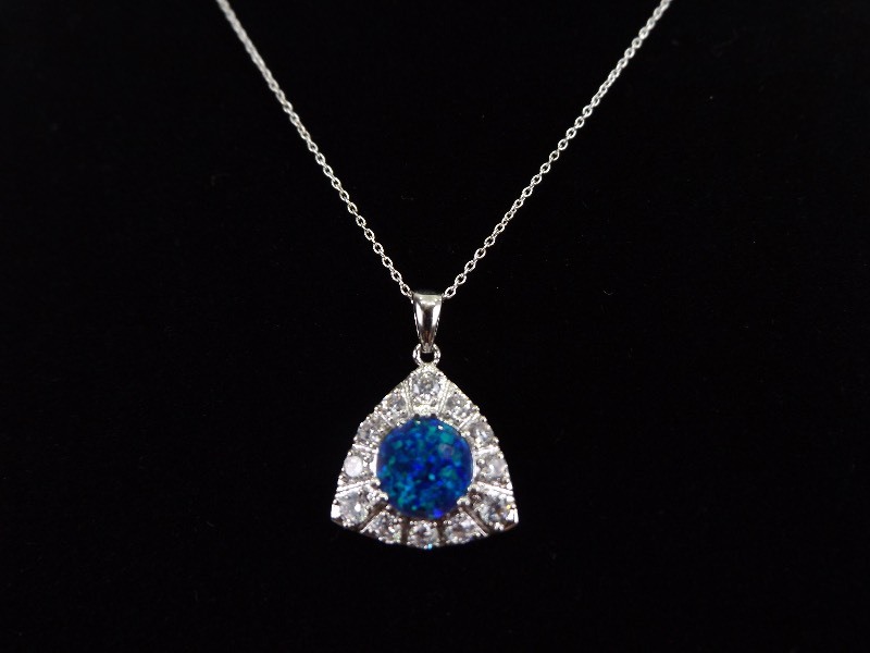 .925 Sterling Silver Opal Crystal Pendant Necklace
