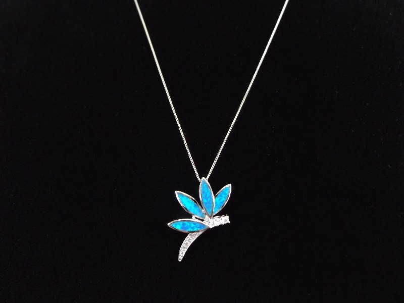 .925 Sterling Silver Opal Dragonfly Pendant Necklace