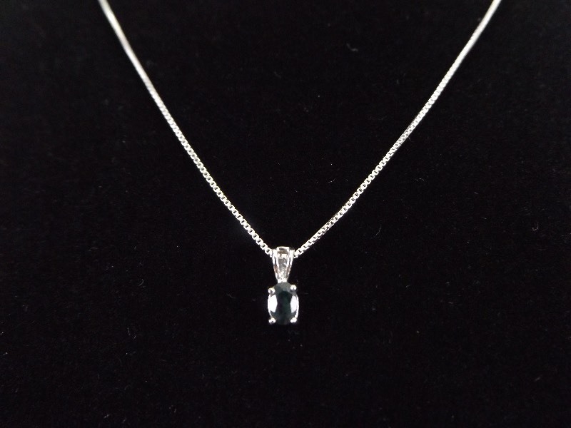 .925 Sterling Silver Deep Blue Sapphire Pendant Necklace