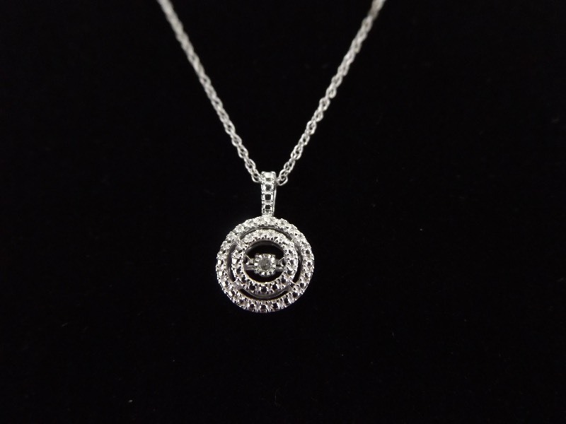 .925 Sterling Silver Dancing Floating Motion Diamond Pendant Necklace