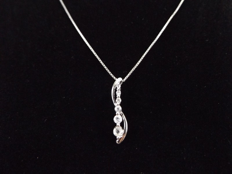 .925 Sterling Silver Stacked Crystal Pendant Necklace