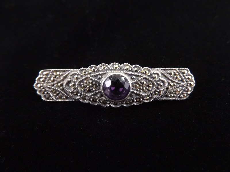 .925 Sterling Silver Judith Jack Art Nouveau Faceted Amethyst Brooch