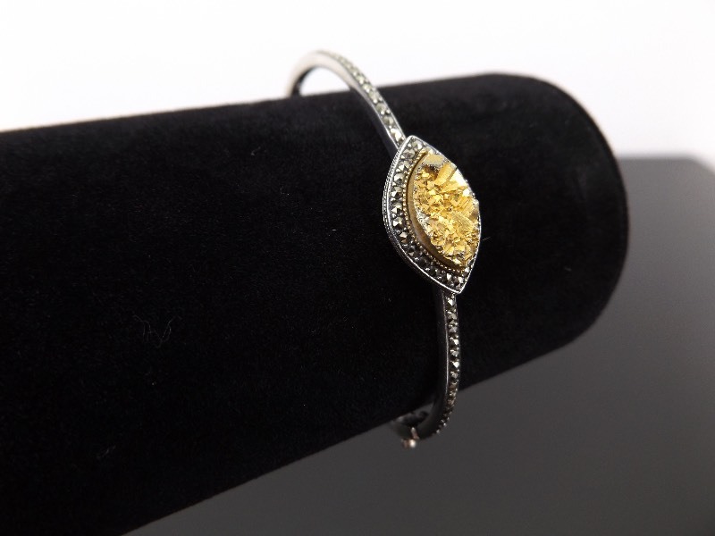 .925 Sterling Silver Judith Jack Art Nouveau Gold Nugget Bangle Bracelet