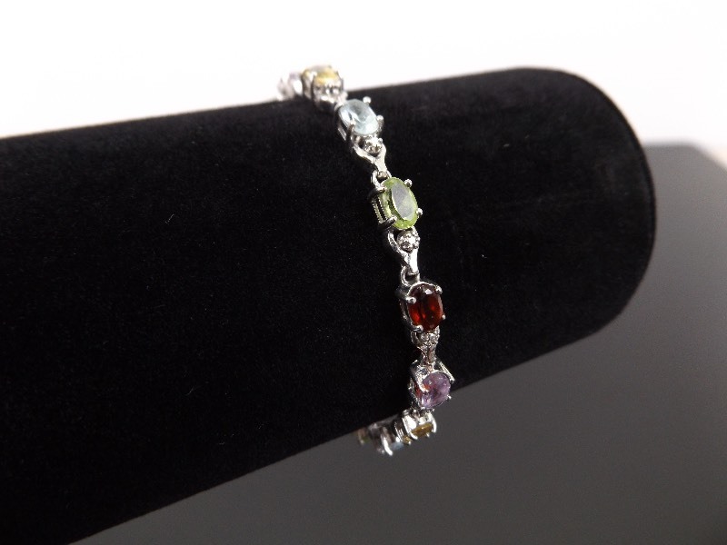 .925 Sterling Silver Multi Stone Diamond Accented Tennis Bracelet