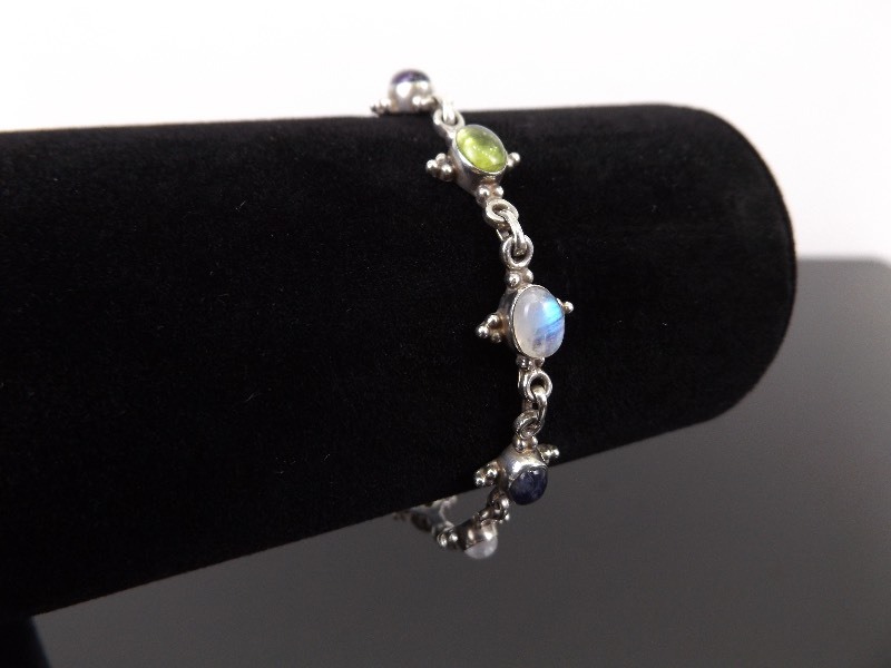 .925 Sterling Silver Multi Stone Cabochon Bracelet