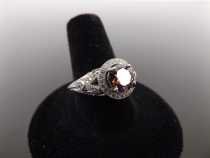 .925 Sterling Silver Pink Sapphire Crystal Ring Sz 9