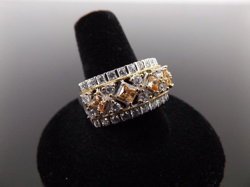 .925 Sterling Silver Citrine Crystal Ring Sz 10