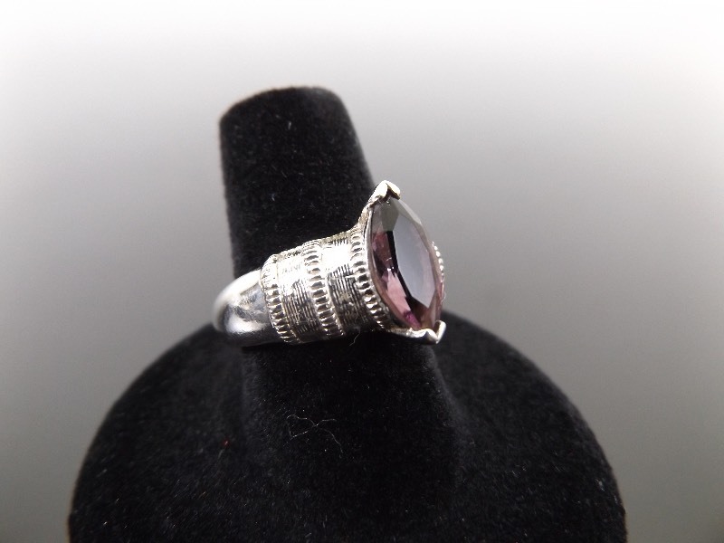 .925 Sterling Silver Marquise Cut Amethyst Ring Sz 7.75