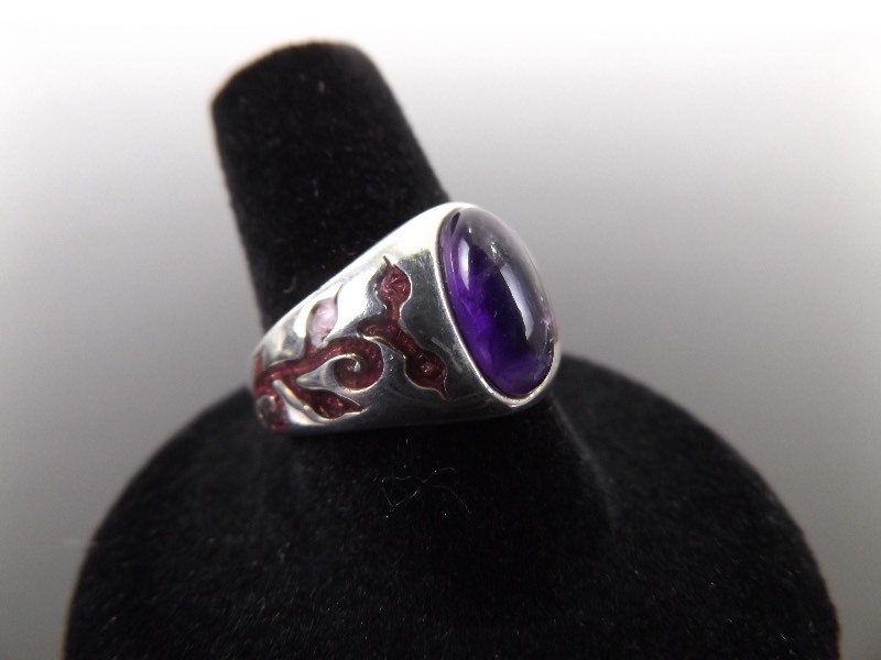.925 Sterling Silver Amethyst Cabochon Ring Sz 9