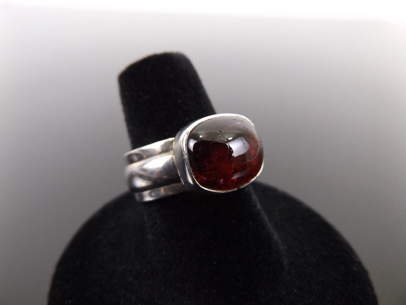 .925 Sterling Silver Amethyst Cabochon Ring Sz 7