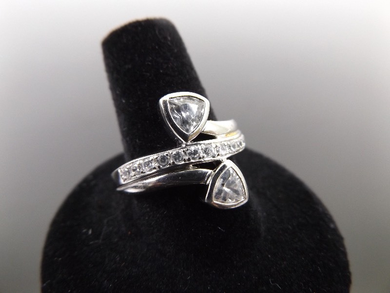 .925 Sterling Silver Faceted Crystal Ring Sz 9