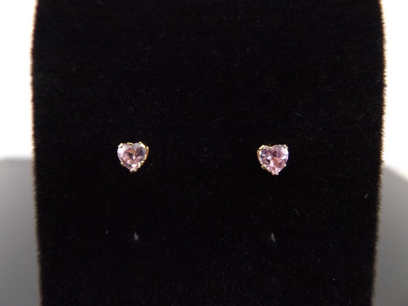 14k Yellow Gold Faceted Pink Topaz Heart Earrings