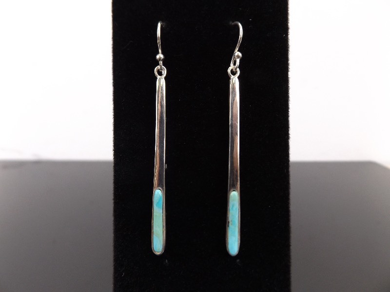 .925 Sterling Silver Southwest Turquoise Bar Dangle Earrings