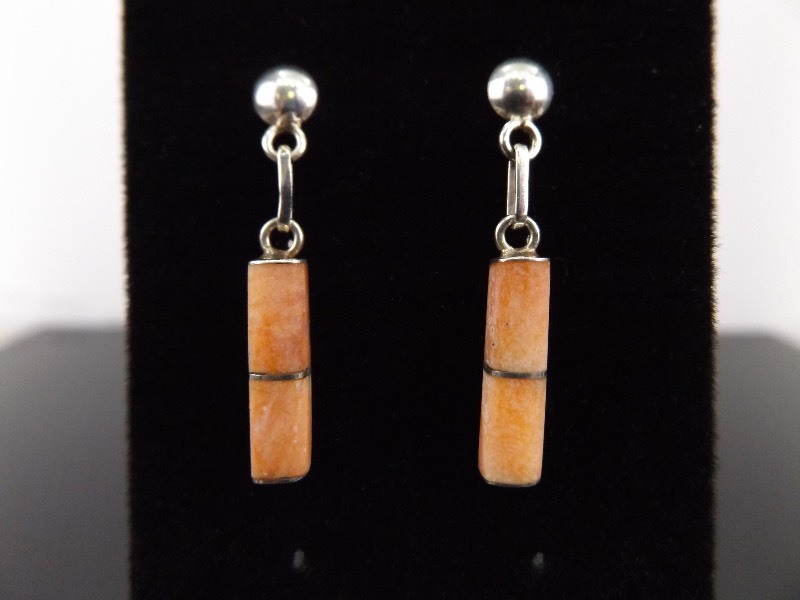 .925 Sterling Silver Navajo Apricot Agate Dangle Earrings