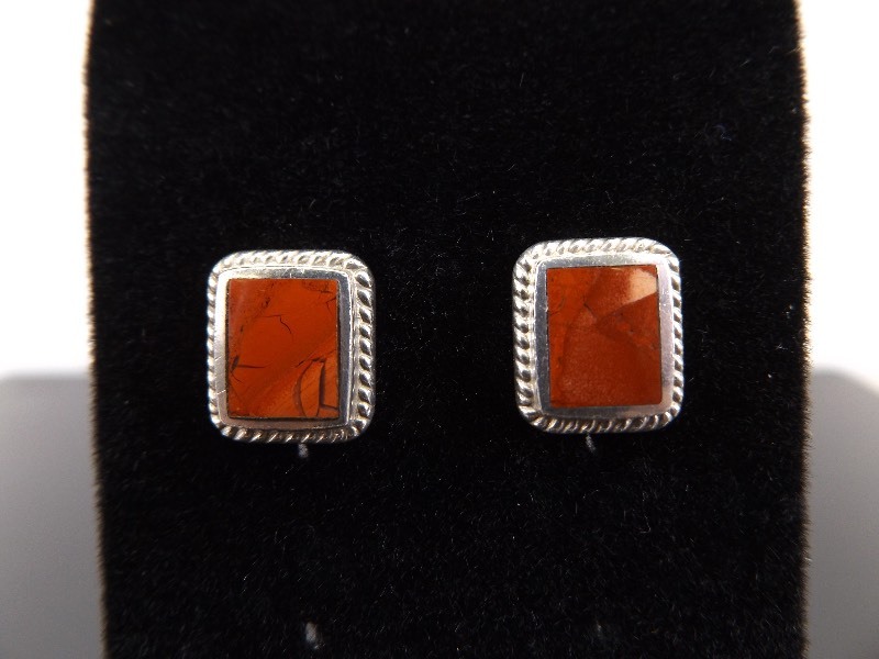 .925 Sterling Silver Inlayed Red Jasper Earrings