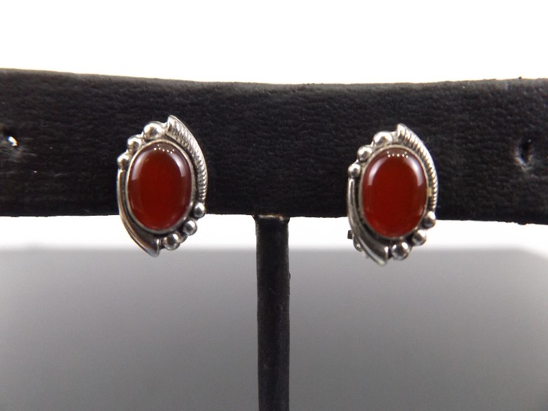 .925 Sterling Silver Ruby Cabochon Clip Earrings