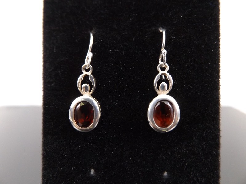 .925 Sterling Silver Faceted Garnet Dangle Earrings