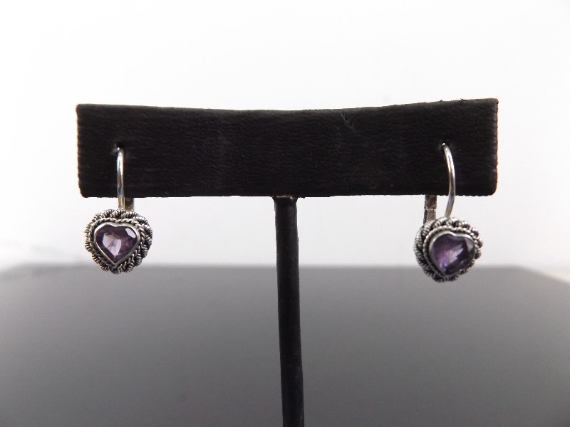 .925 Sterling Silver Faceted Amethyst Heart Earrings