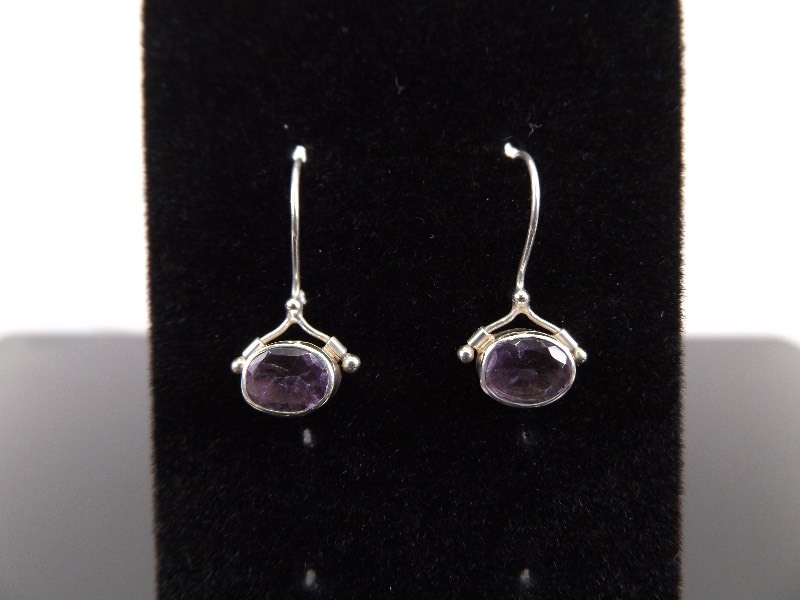 .925 Sterling Silver Faceted Amethyst Earrings