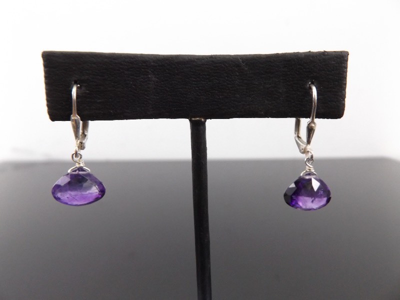 .925 Sterling Silver Faceted Amethyst Dangle Earrings