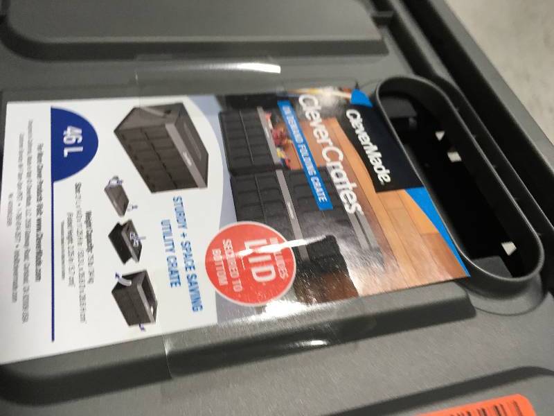 46 l Collapsible Storage Crate with Lid in Charcoal Black QTY 2 in very good condition