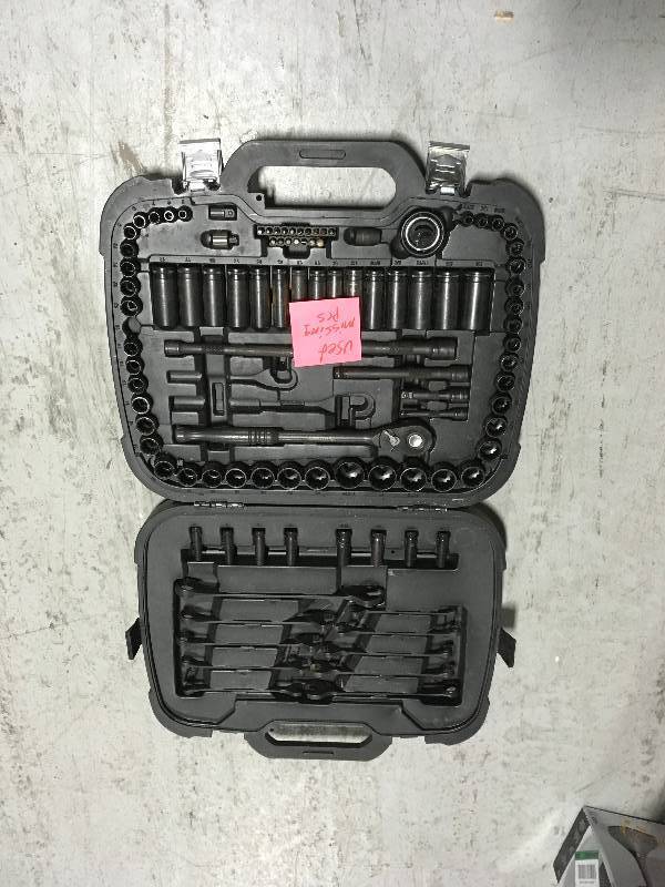 Husky 14 in., 38 in. and 12 in. Drive 100-Position Universal SAE and Metric Mechanics Tool Set (105-Piece) USED MISSING PCS