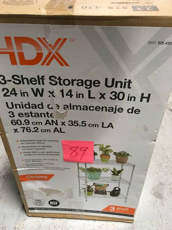 24 in. W x 30.5 in. H x 14 in. D 3-Shelf Steel Wire Chrome Finish Shelving Unit in very good condition
