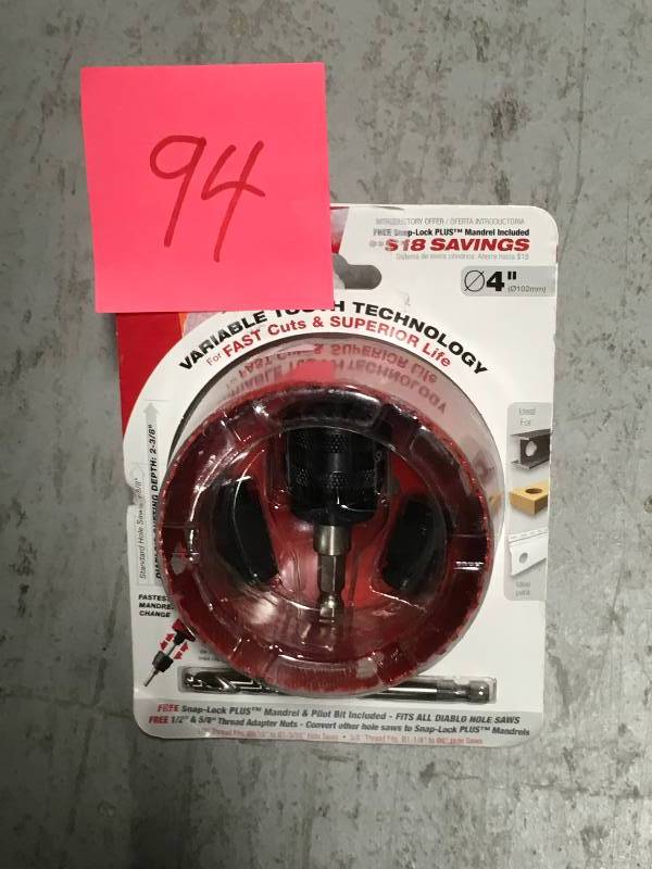 Diablo 4 in. Bi-Metal Hole Saw with SnapLock Plus Mandrel System in very good condition