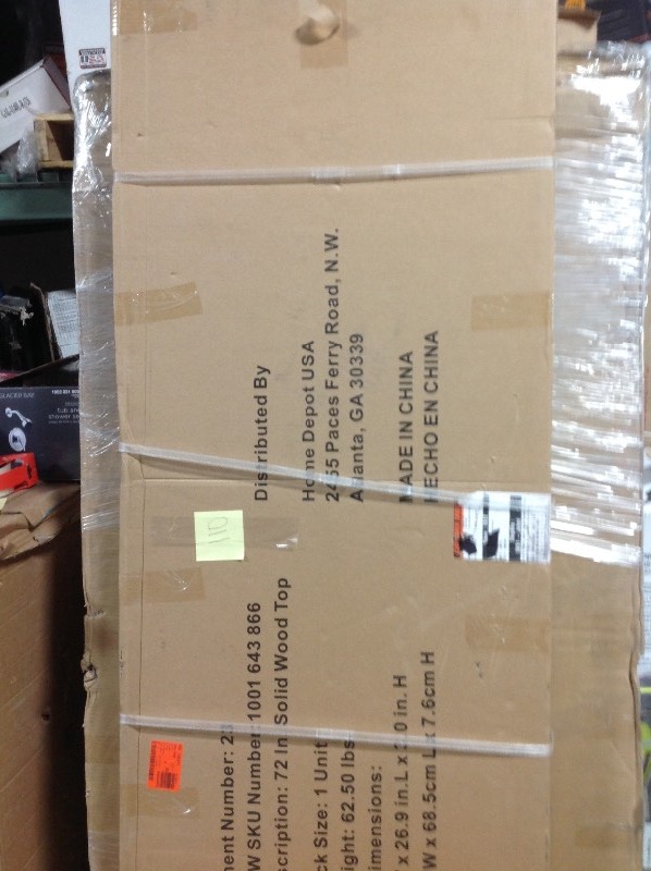 lot 110 image: Husky 72 in. Solid Wood Top for 6 ft. Solid Wood Top Workbench in good conditions