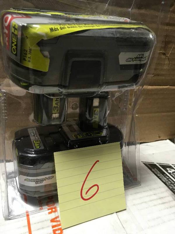 lot 6 image: Ryobi P162 18-Volt ONE 3.0Ah Battery (2-Pack) in good condition