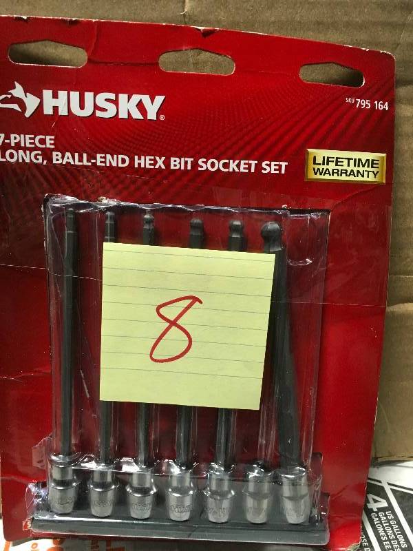 lot 8 image: Husky 38 in. Drive SAE Long Ball Hex Bit Socket Set (7-Piece) in good condition