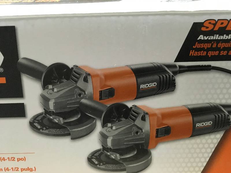 lot 11 image: RIDGID 8 Amp Corded 4-12 in. Angle Grinder (2-Pack) in good condition