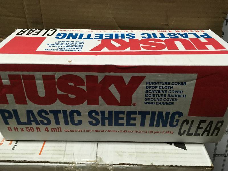 lot 16 image: HUSKY 50 ft. x 8 ft. Clear 4 mil Plastic Sheeting not used