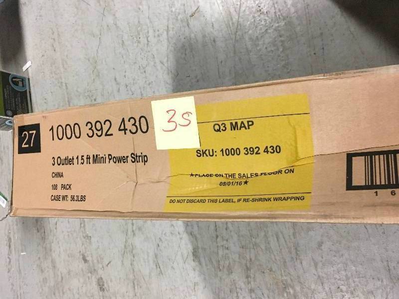 lot 35 image: 3-Outlet Mini Power Strip with 1.5 ft. Cord 108 PACK New