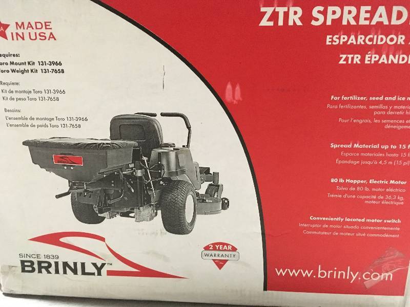 lot 46 image: Brinly-Hardy Rear Mounted ZTR Spreader not used