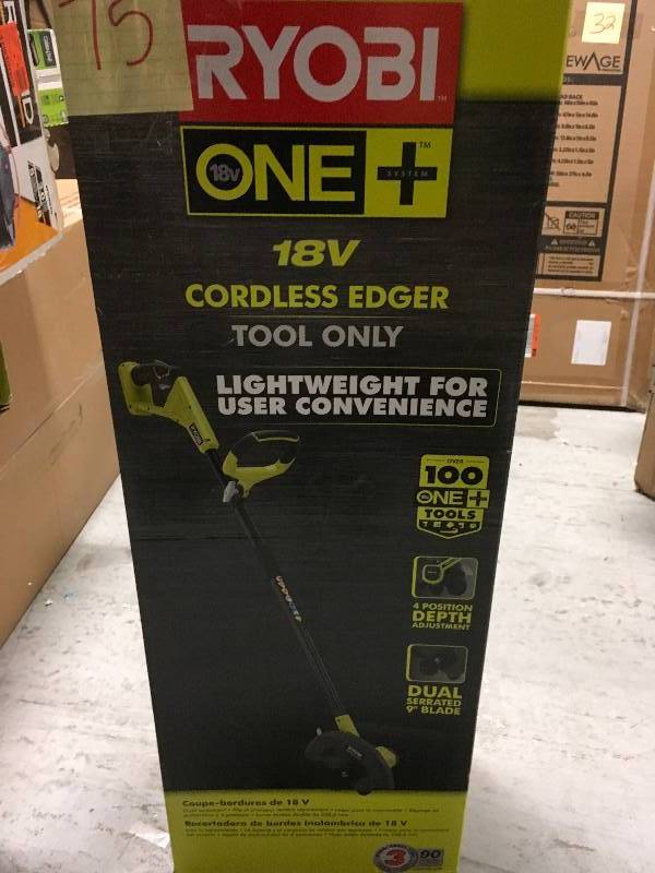lot 75 image: RYOBI ONE 18-Volt Lithium-Ion Hybrid Electric Cordless String TrimmerEdger - Battery and Charger Not Included in good condition