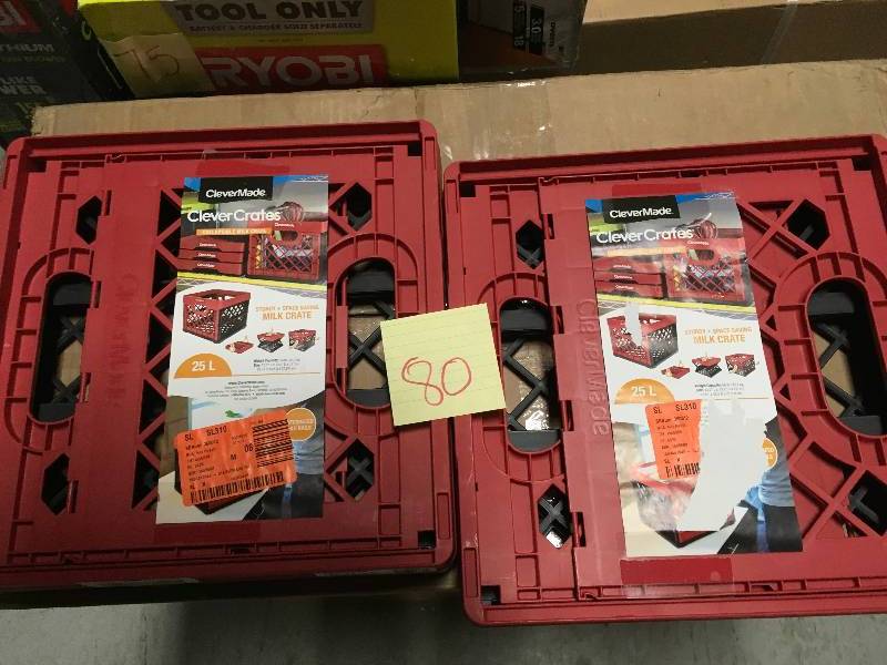 lot 80 image: Clever Crates 25 L Collapsible Milk Crate in Red and Black not used