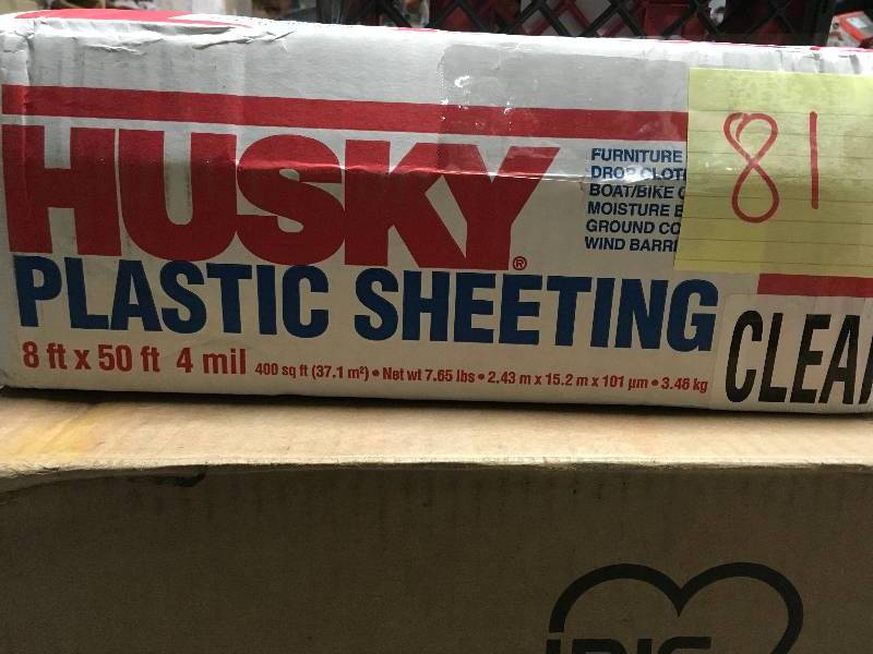 lot 81 image: HUSKY 50 ft. x 8 ft. Clear 4 mil Plastic Sheeting not used